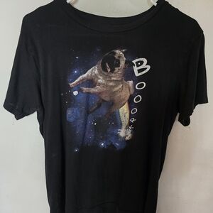Black Graphic Tee with Pug Design